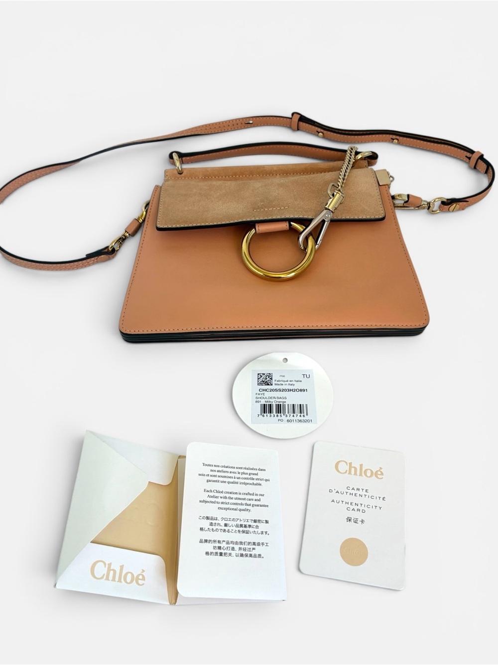 Chloé Faye Medium Shoulder Crossbody Bag Blush Pink Suede Leather Gold Ring - Picture 12 of 12